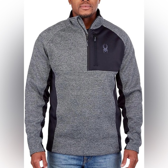 Spyder Grey Black Half Zip Long Sleeve Fleece Lined Pullover Mens Size Medium - Picture 1 of 11